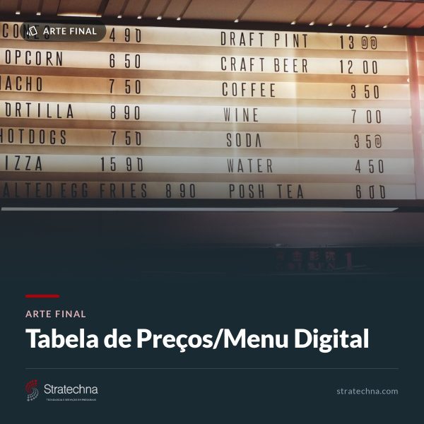 Arte Final – Tabela de Preços/Menu Digital