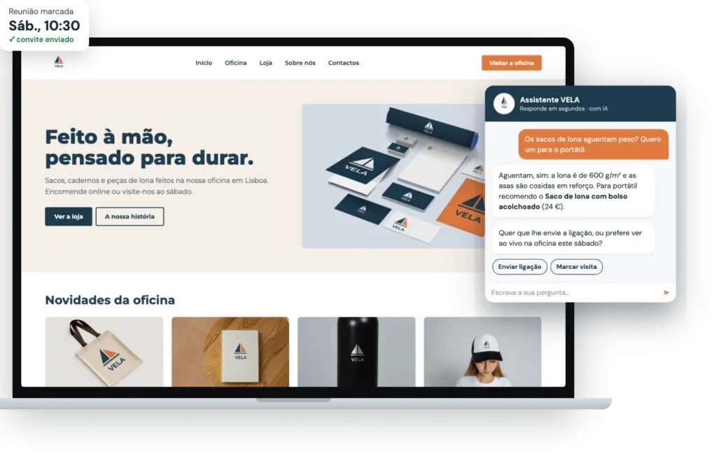 Site de uma marca fictícia com assistente de conversa