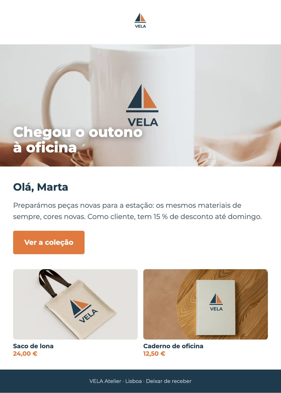 Newsletter de uma marca fictícia