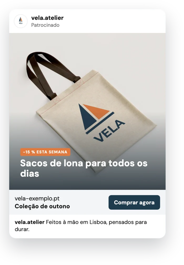 Anúncio no feed do Instagram, marca fictícia