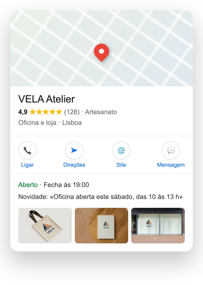Ficha de empresa no Google de uma marca fictícia